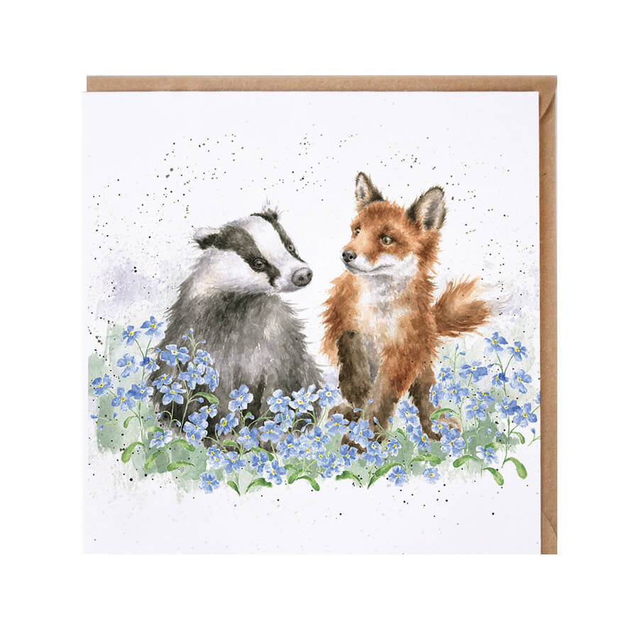 Wrendale Fox & Badger Greeting Card - 'Forget me not' Design